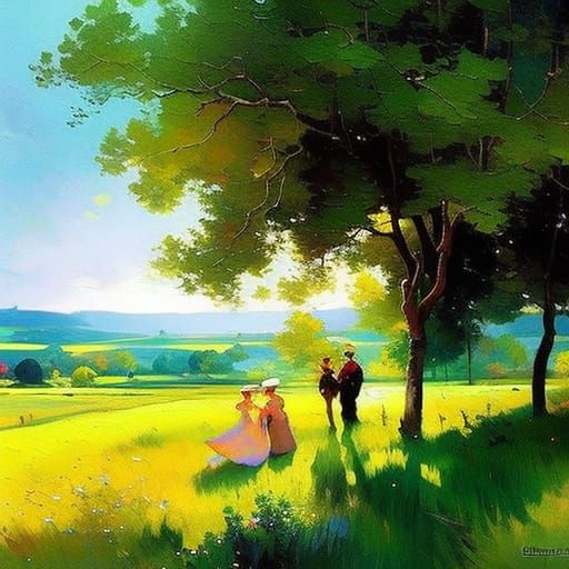 Countryside Village in Impressionistic Expressionist Style