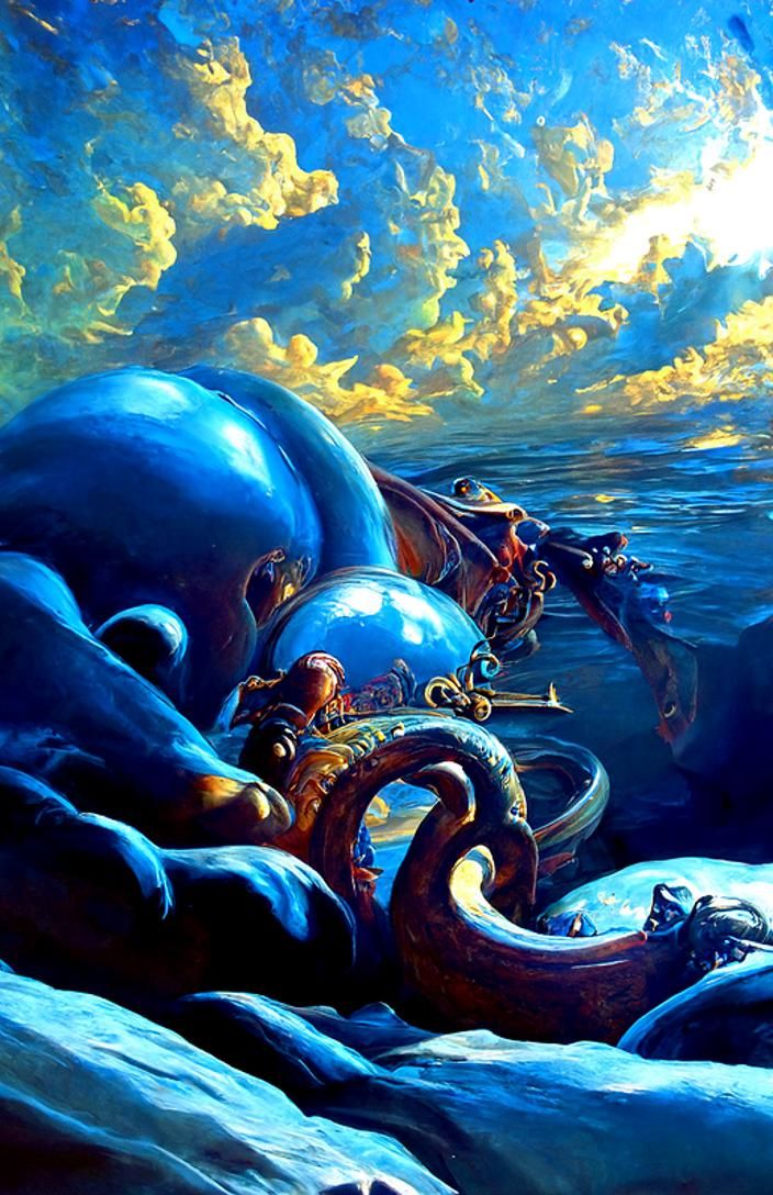 Steampunk Pirates vs Giant Octopus in Hyperreal Ocean