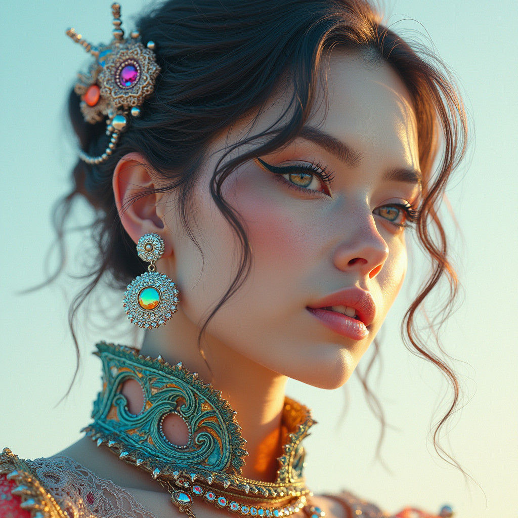 Futuristic Woman in Hyper-Realistic Pointillism Style