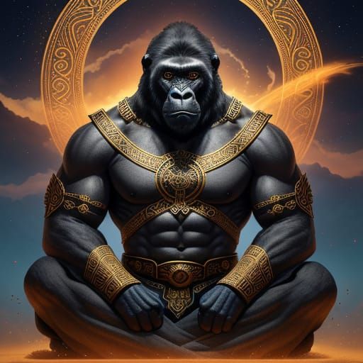 Majestic Gorilla God in Tornado of Sand