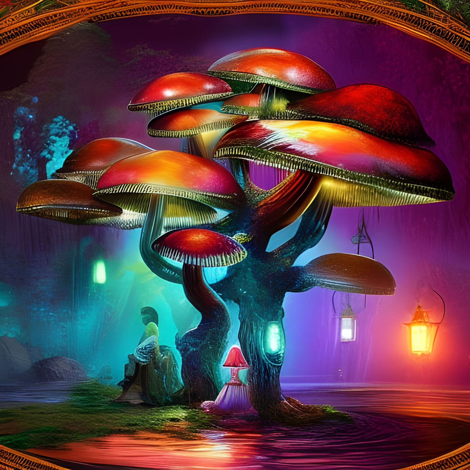 Gemstone Covered Mushrooms in a Digital Painting
