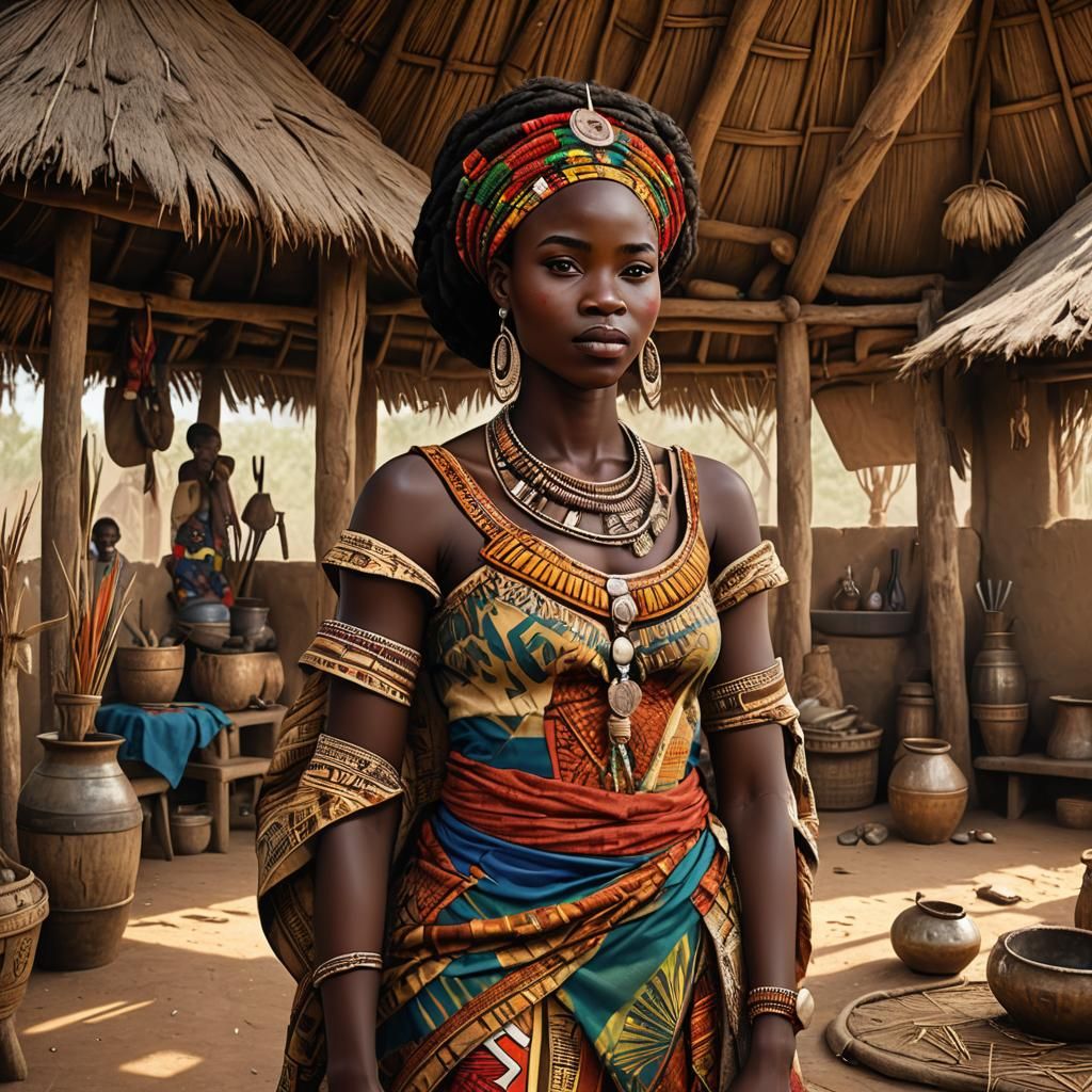 African Princess in Village Hut: Photorealistic Fantasy Art