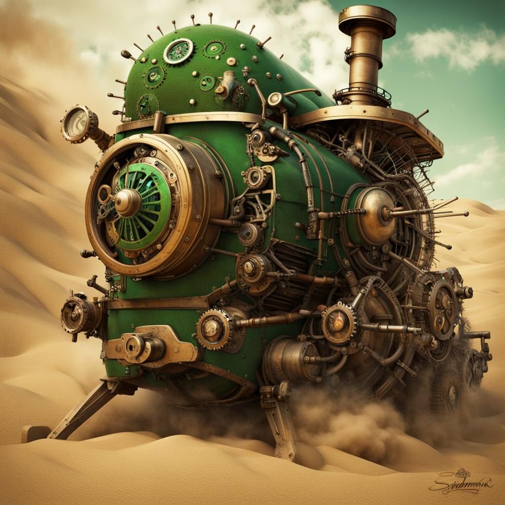 Steampunk Sand Burial with Green Sparks
