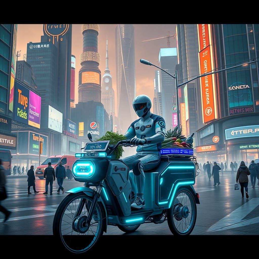 Futuristic Vegetable Vendor in High-Tech City