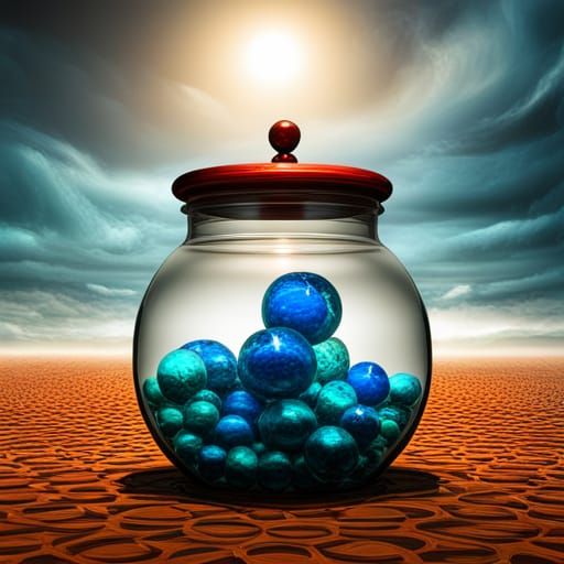 Giant Glass Jar with Marbles: Detailed Matte Painting