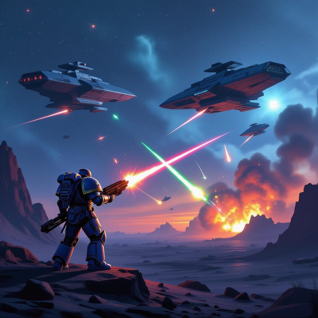 Epic Space Battle Above Alien Planet