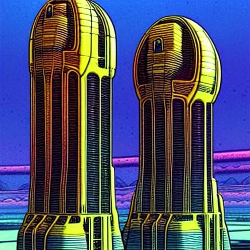 Futuristic Wasteland: Space Buildings in Fantasy Landscape