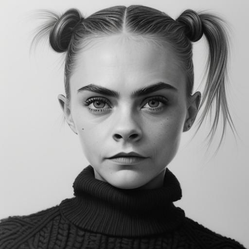 Detailed Pencil Drawing of Woman with Pigtails