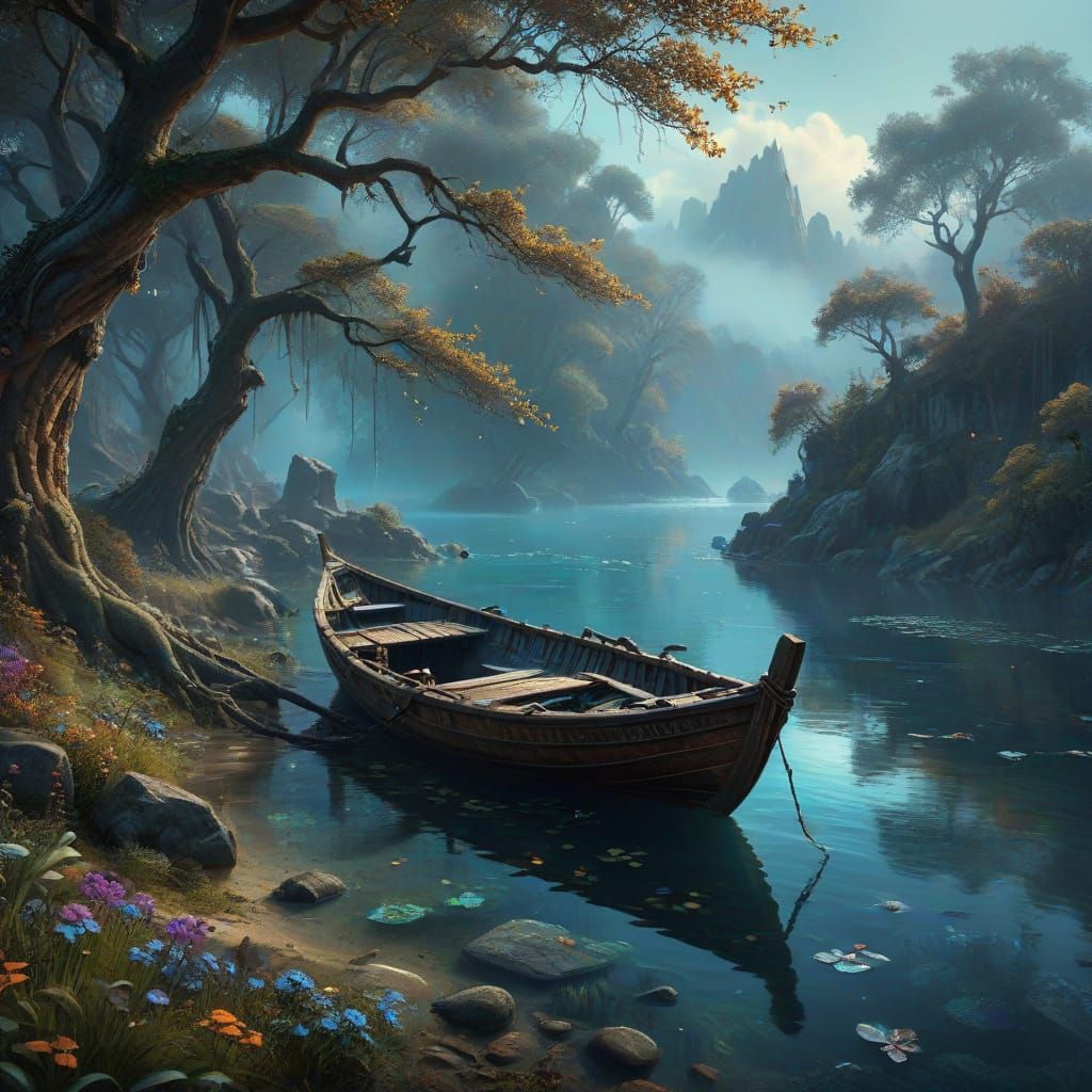 Ethereal Lagoon Scene in Dark Fantasy Style