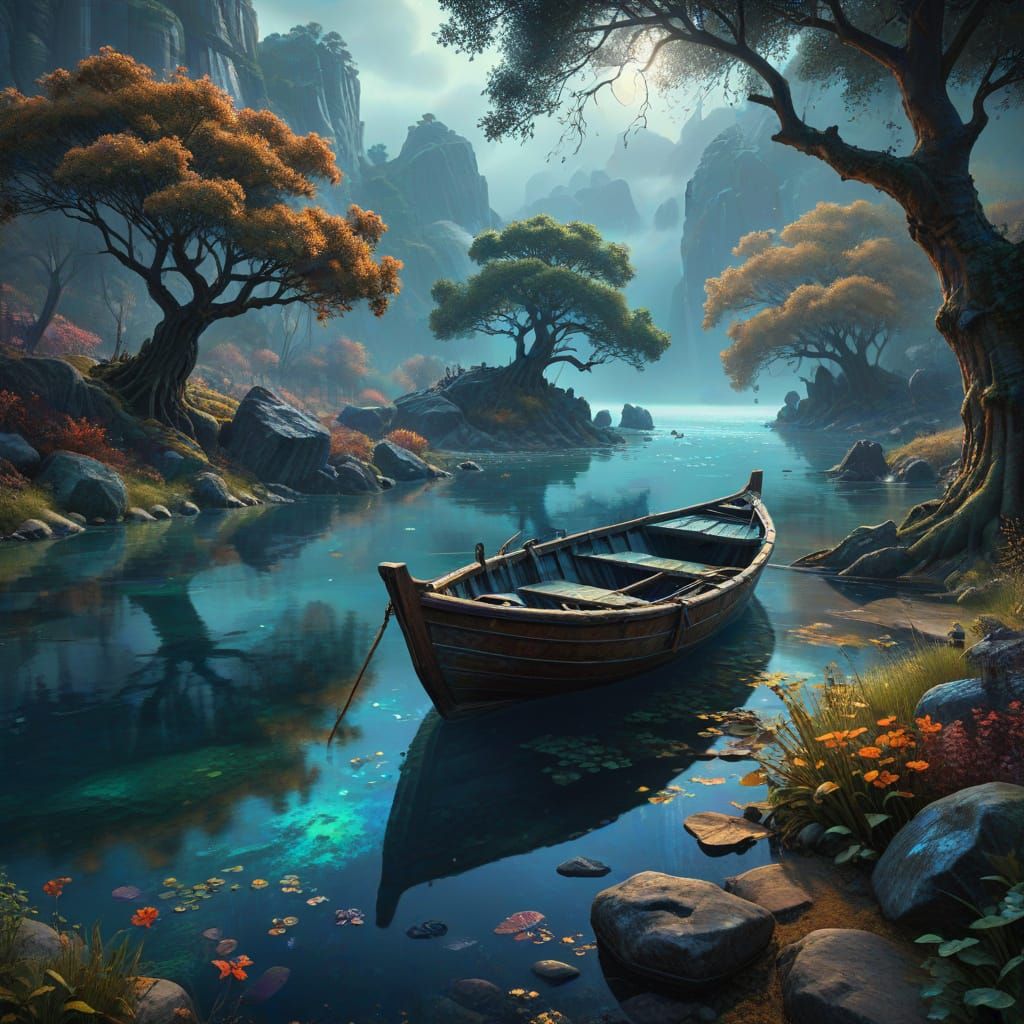 Ethereal Lagoon Scene in Dark Fantasy Style