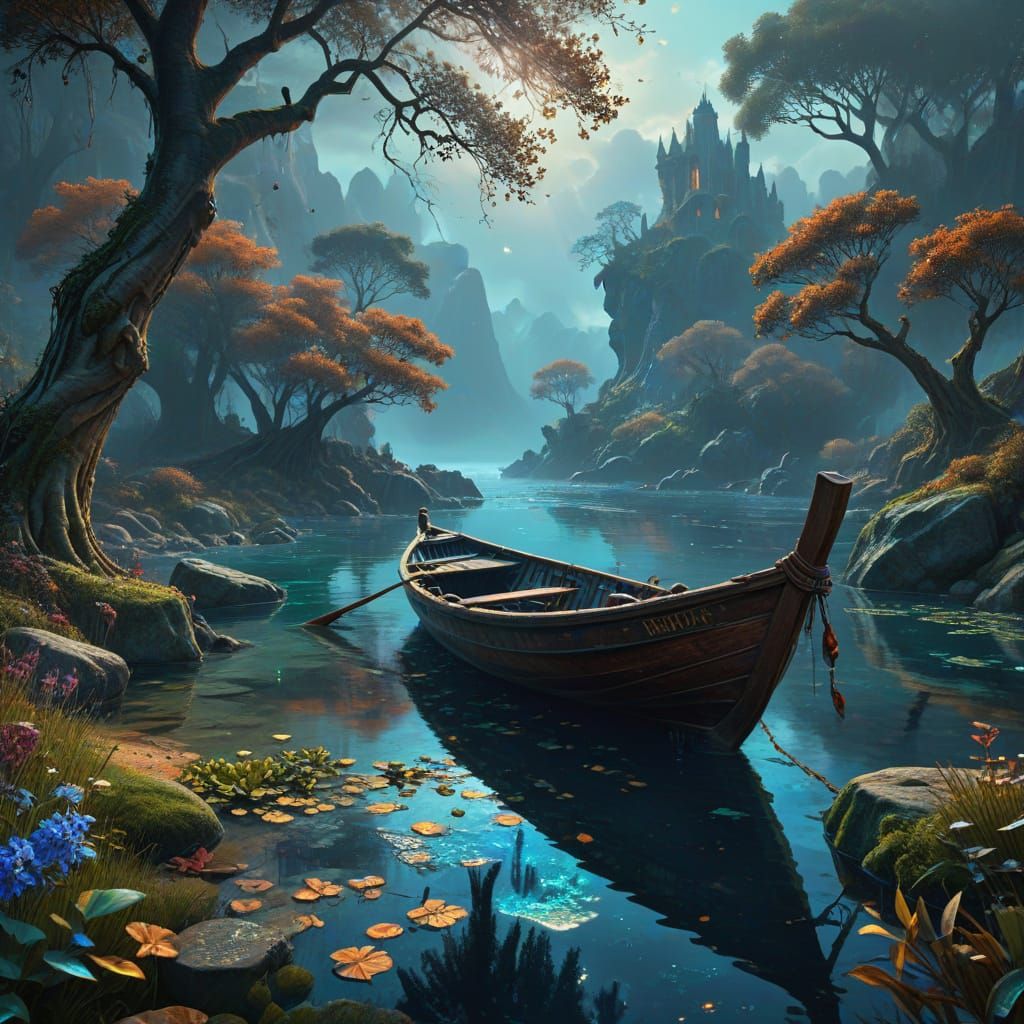 Ethereal Boat on Mysterious Lagoon