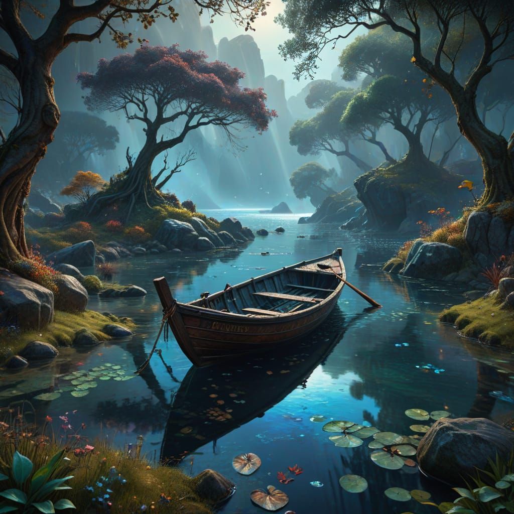 Mysterious Lagoon Scene in Dark Fantasy Style