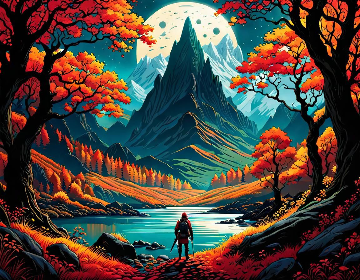 Autumn Landscape in Gouache and Watercolor Style