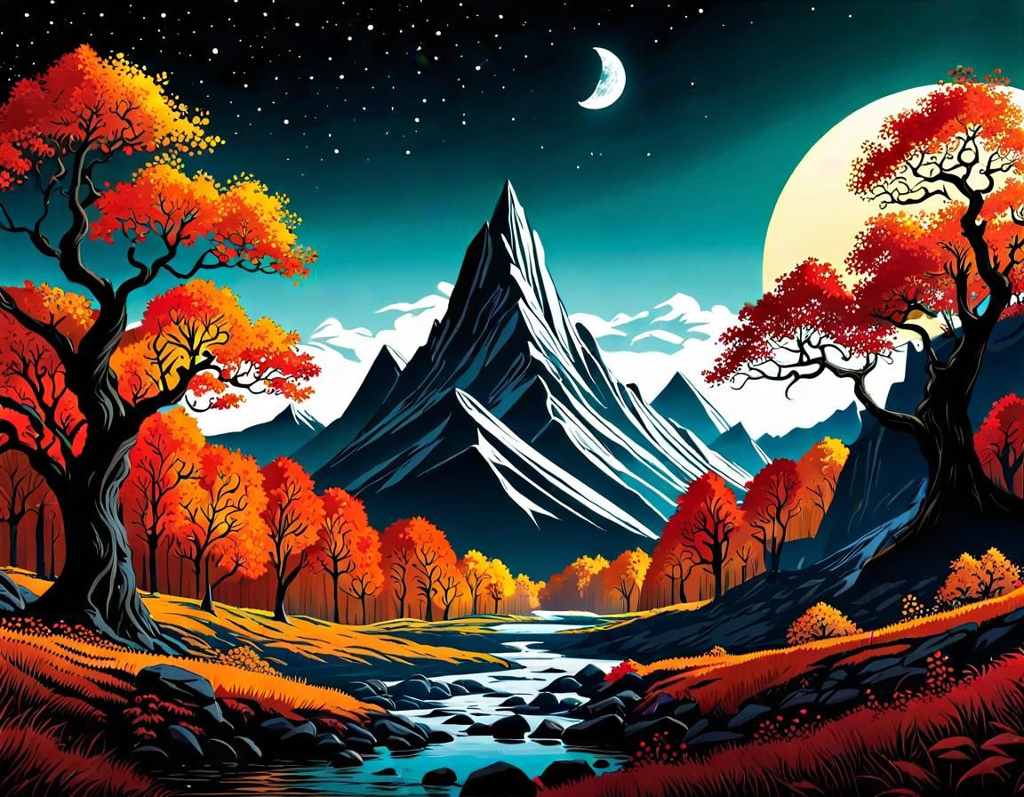 Autumn Landscape in Impressionist Gouache Style