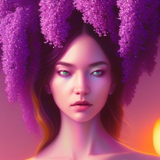 Woman Made of Lilacs at Sunrise