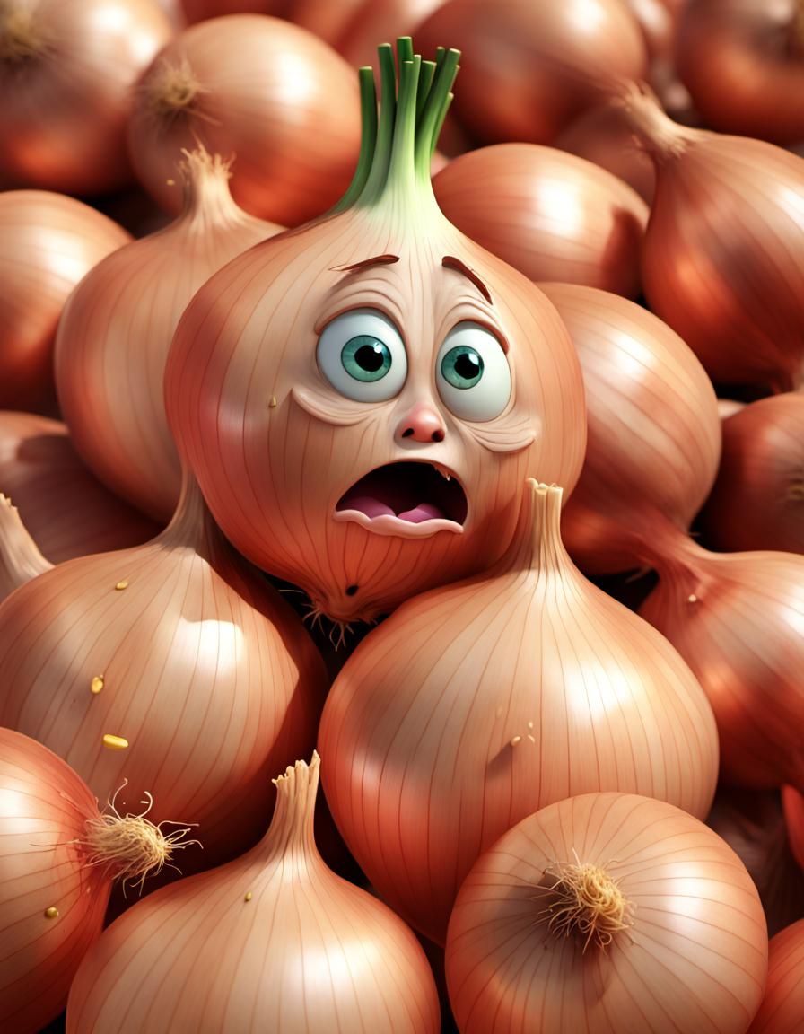 Cartoon Onion Crying in CGI Style