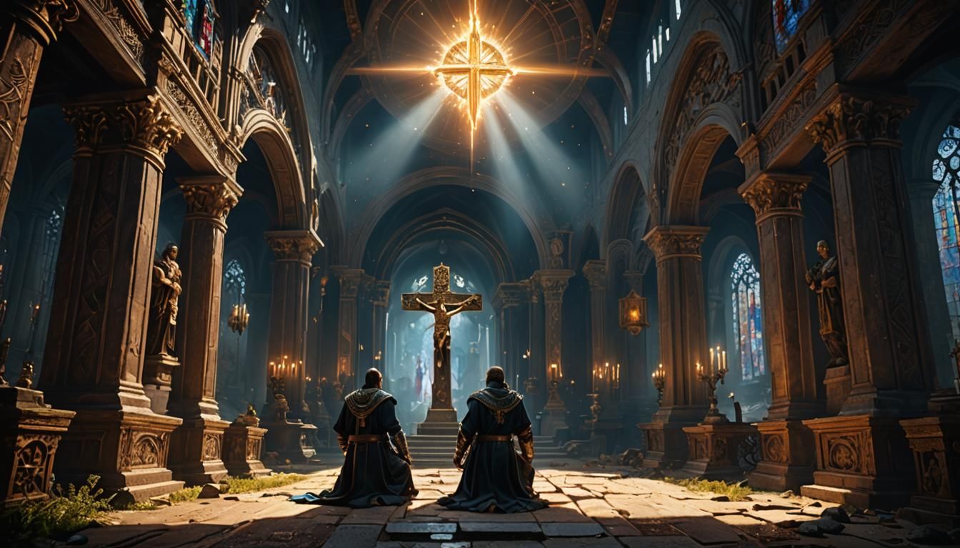 Knight Gazing at Light: A Detailed Matte Painting