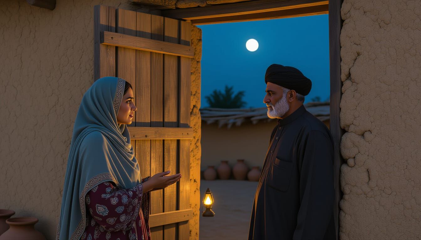 Emotional Village Scene with Cinematic Lighting