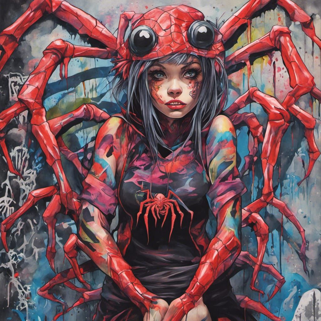 Monster Spider Girl Graffiti Art with Anime Style