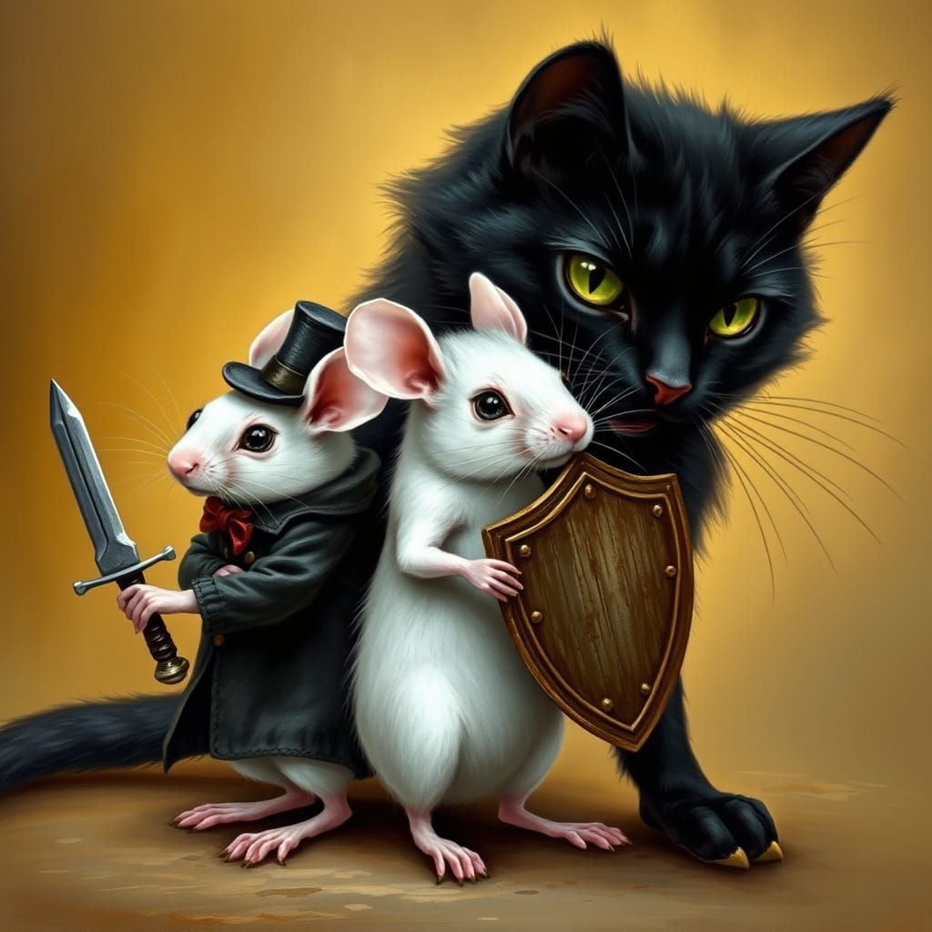 Whimsical Feline Frenzy in Golden Age Illustration Style