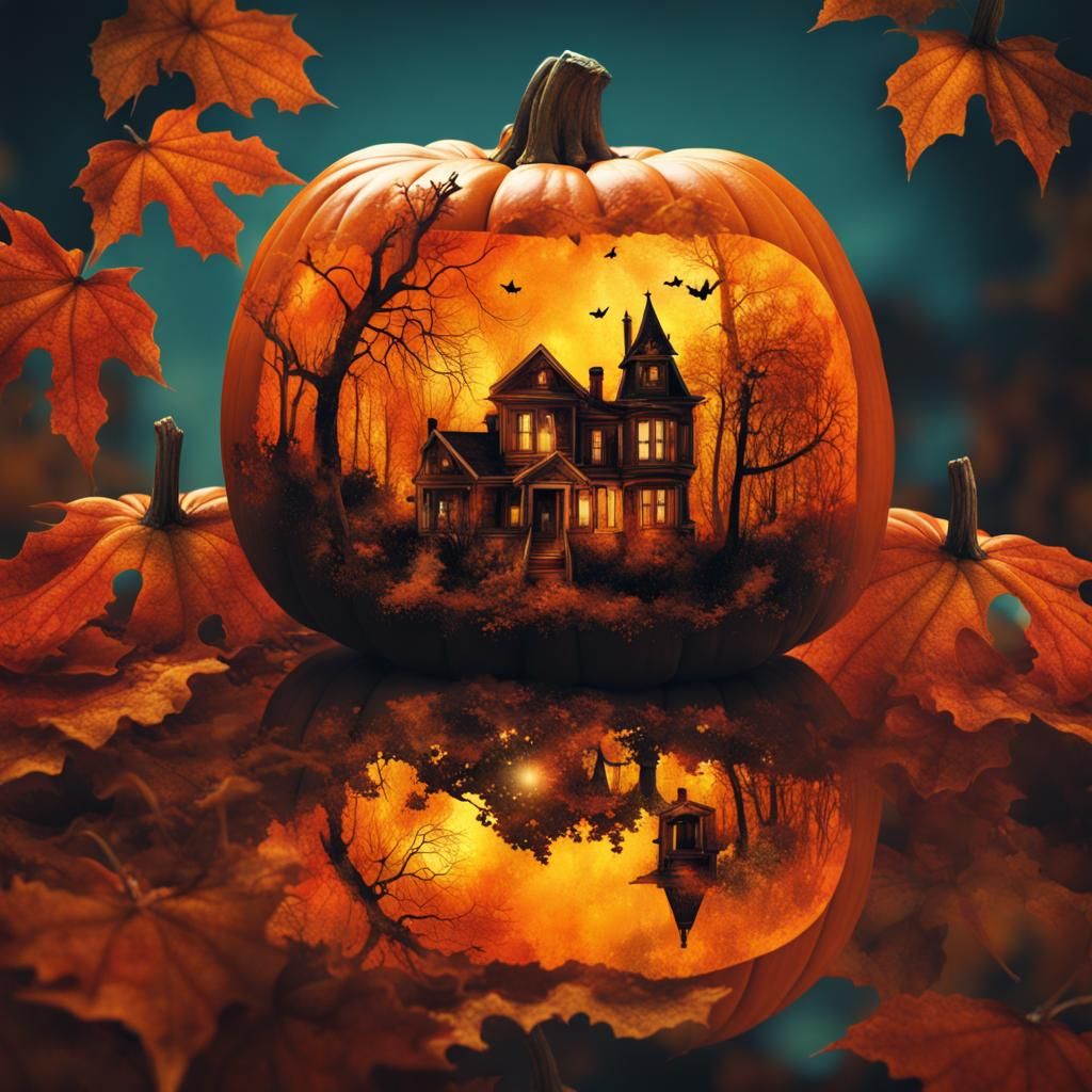 Double Exposure Autumn Pumpkin Collage Art