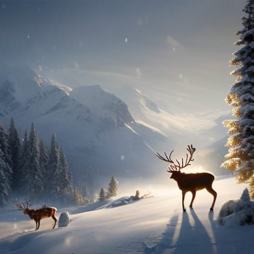 Festive Christmas Reindeer in Snowy Landscape