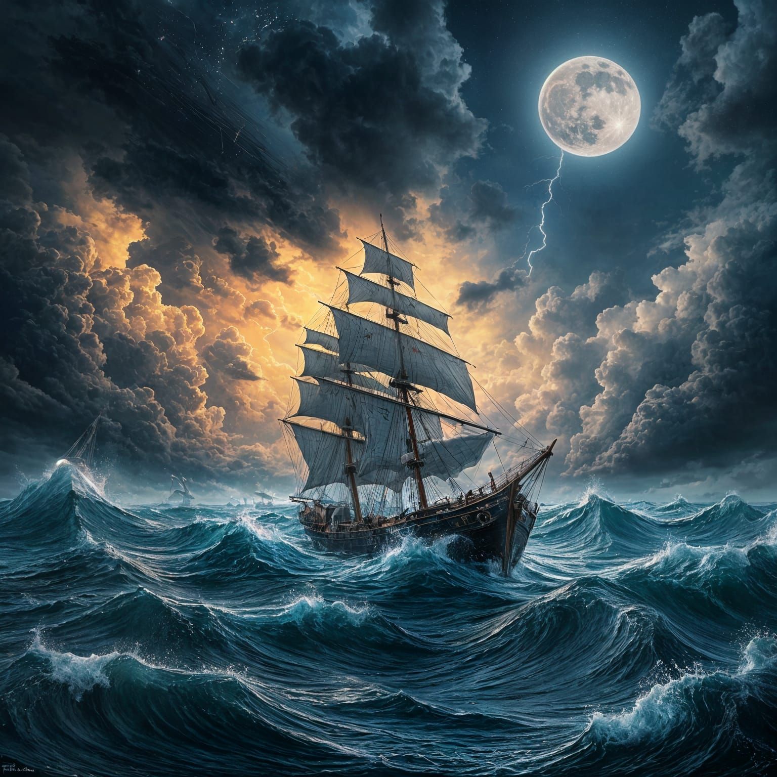 Wrecked Ship in Stormy Seas: Hyperrealistic Splash Art