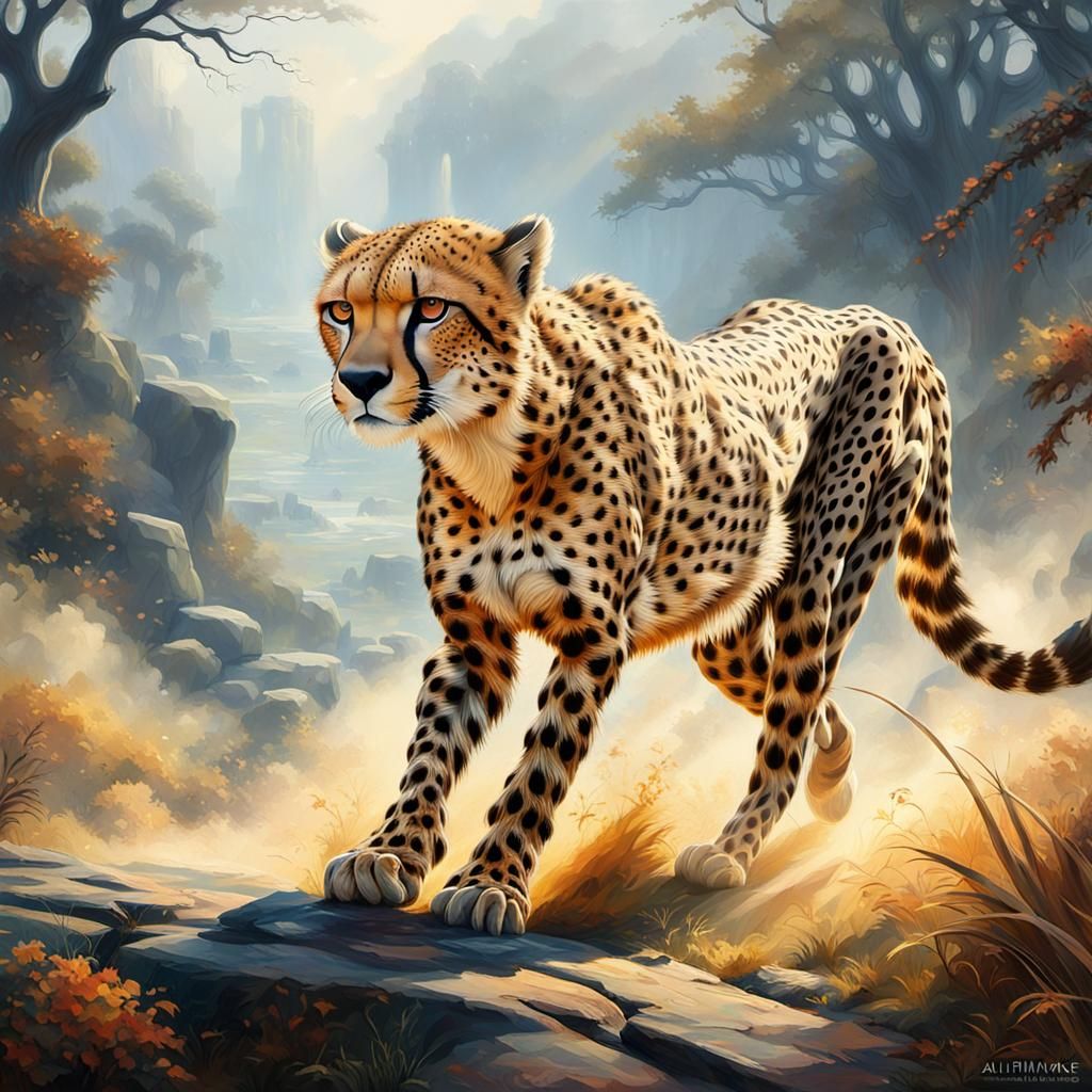 Epic Cheetah Chase: Hyperdetailed Dark Fantasy Art