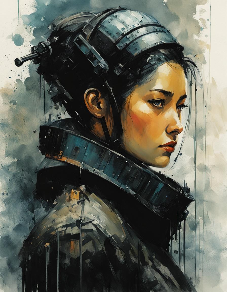 Dystopian Bridesmaid Portrait in Sumi-e Style