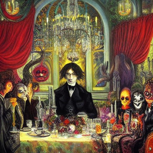 Surreal Vampire Café in Art Nouveau Style