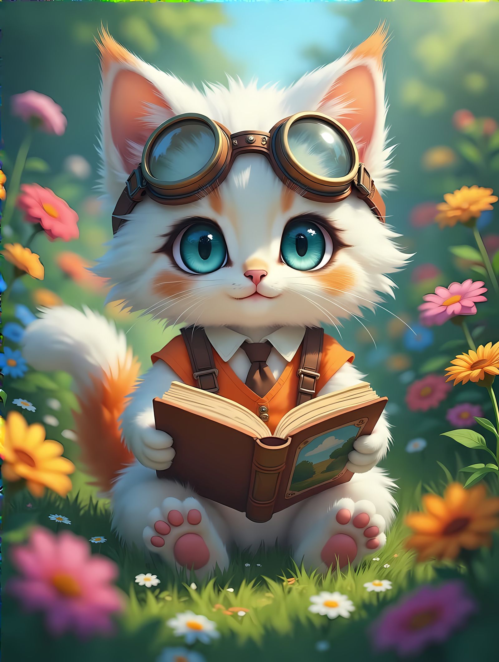 Whimsical Kitten in Steampunk Garden