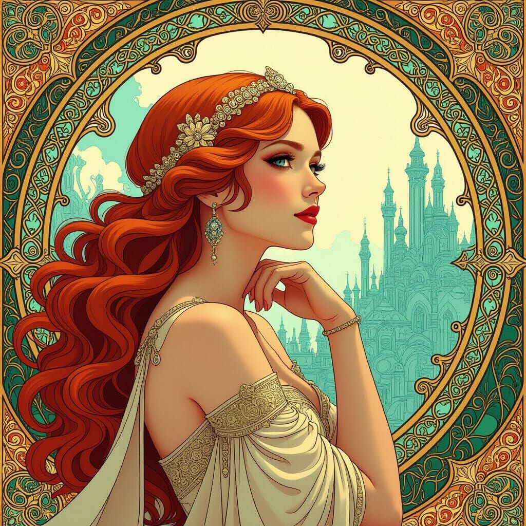 Ornate Art Nouveau Masterpiece with Futuristic Elements