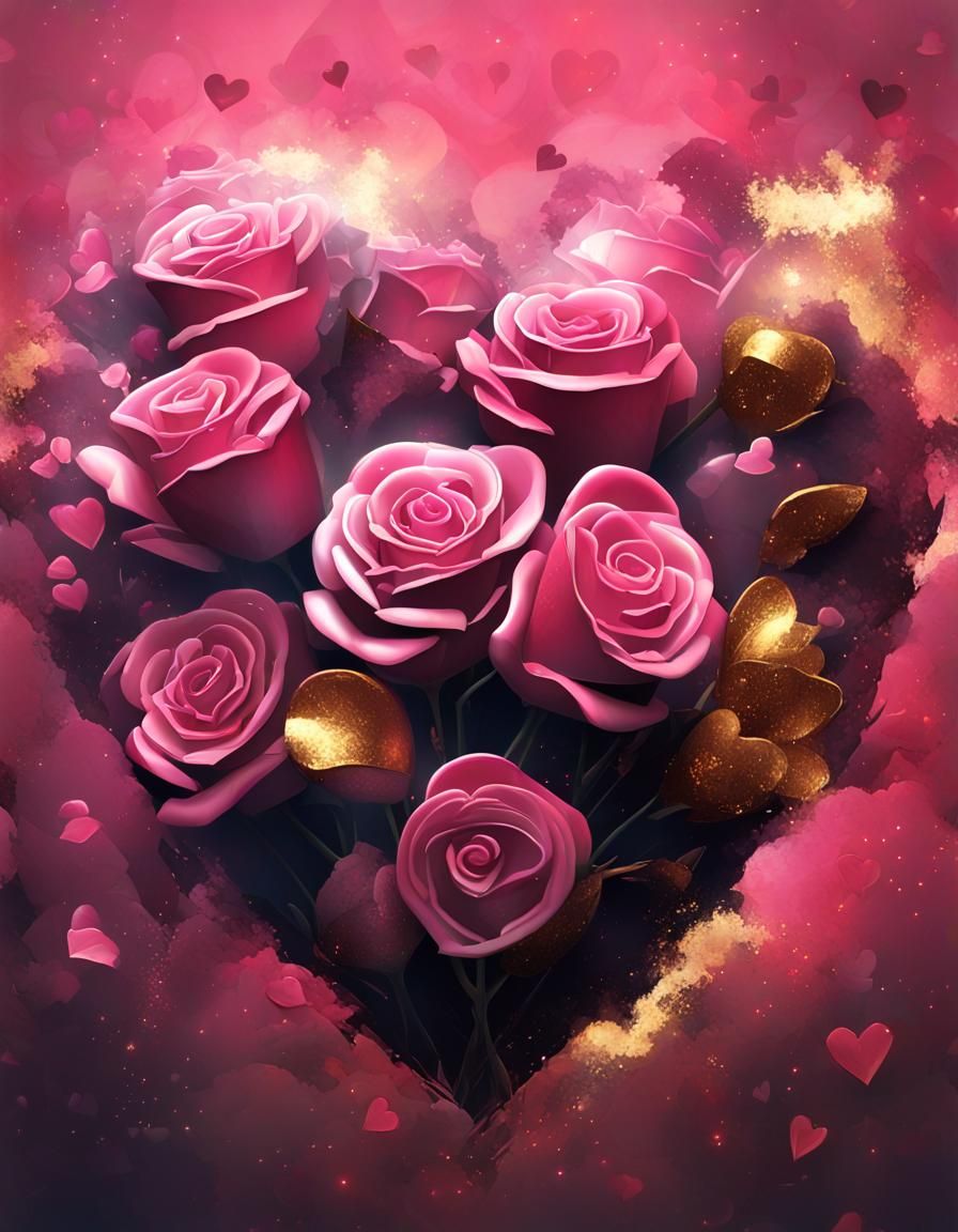 Heart-Shaped Roses in Sticker Art Style