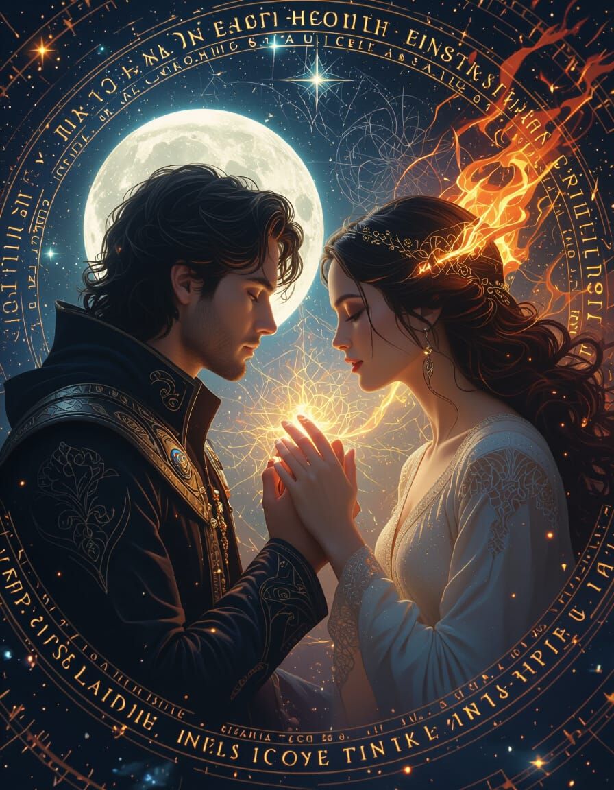 Celestial Lovers in Cosmic Void: Hyperrealistic Splash Art