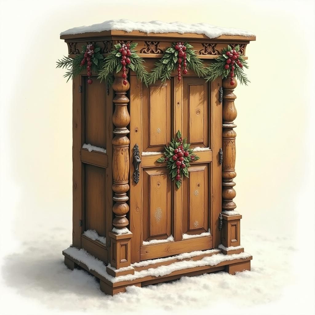 Ornate Christmas Cabinet in Rustic Realism Style
