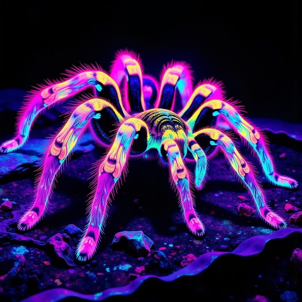 Orange Baboon Tarantula Under Ultraviolet Light in Photoreal...