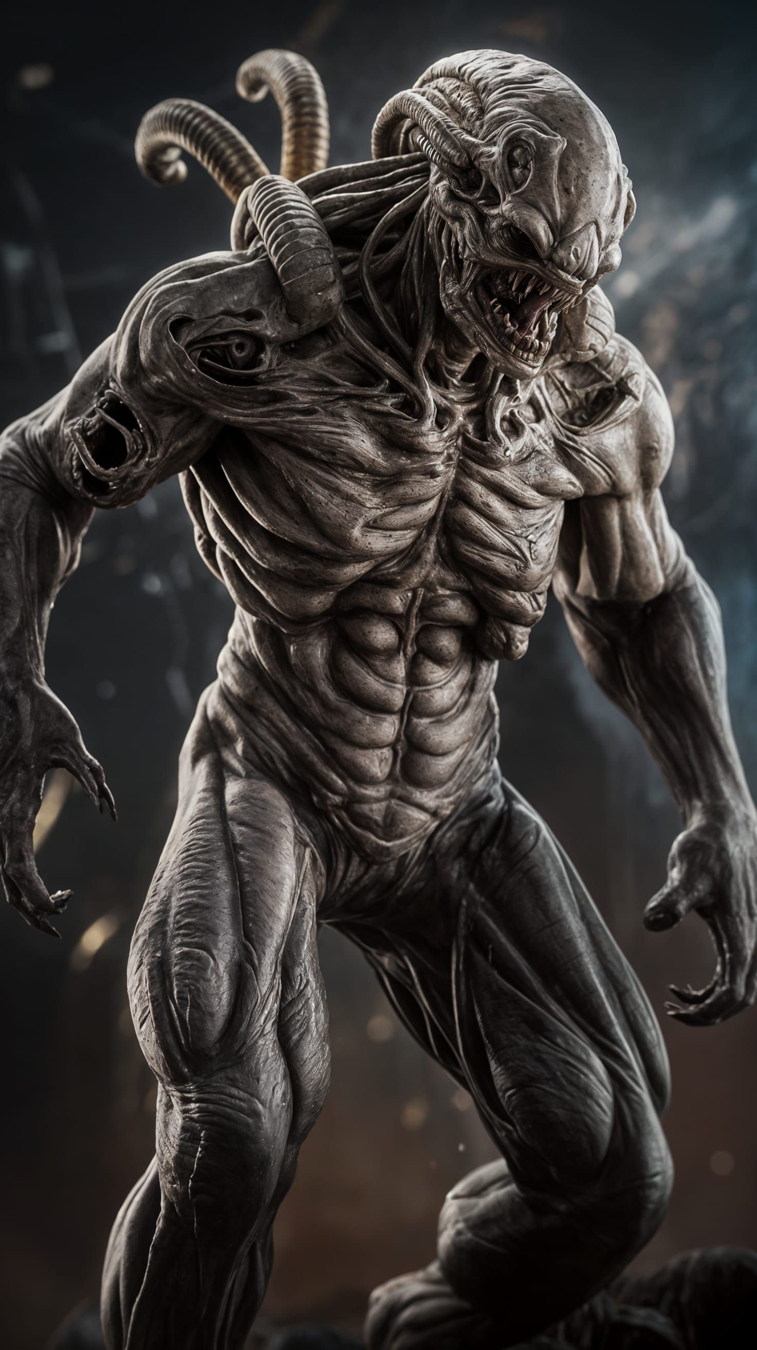 Creepy looking Hulking monster as Xenomorph with muscles and...
