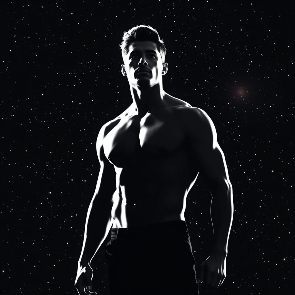 Muscular Silhouette Against Cosmic Void