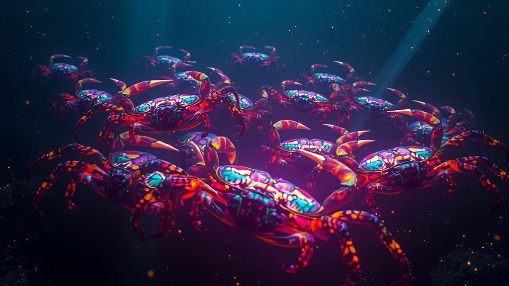 Glowing Cosmic Crab Space Swarm in Hyperrealistic Style