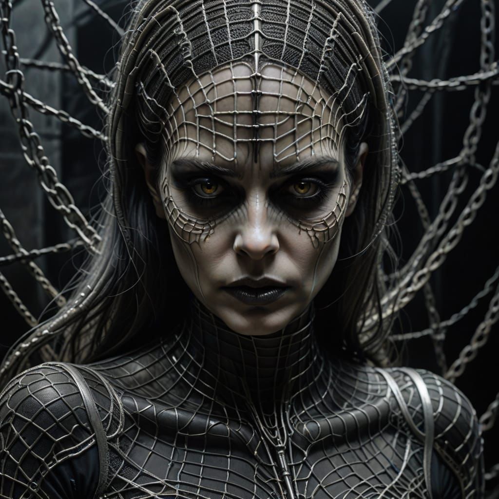 Eerie Dystopian Surrealism Portrait of Woman in Fishnets