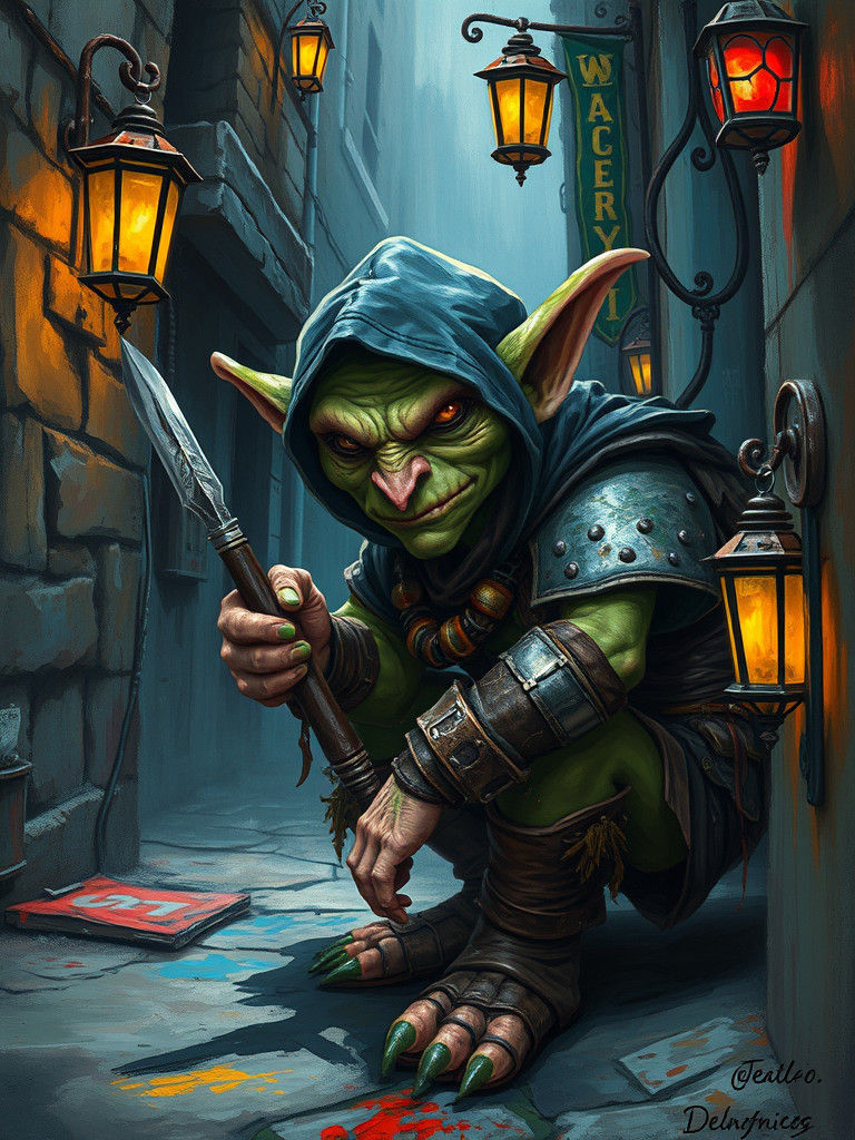 Goblin Street Artist in Fantasy Slum