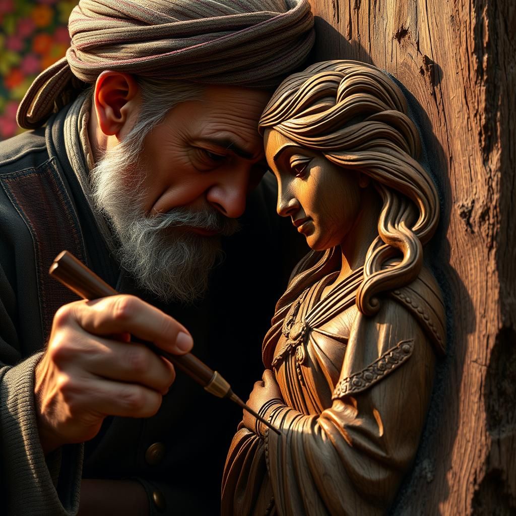 Hyperrealistic Woodcarving of a Girl in Concept Art Style