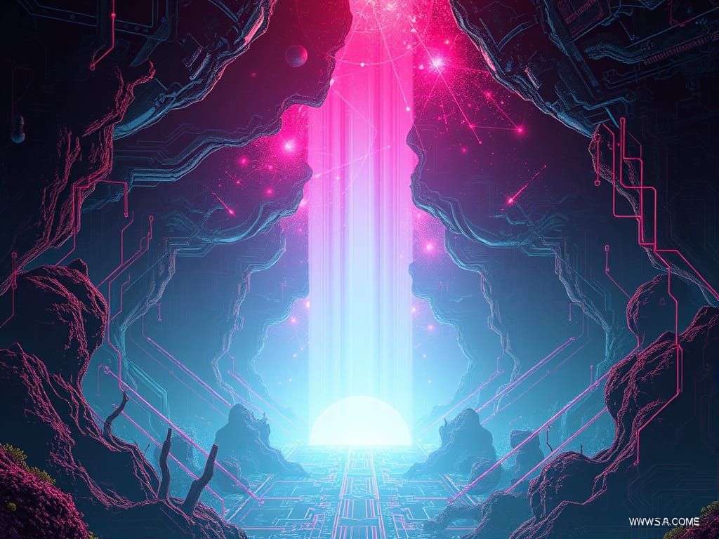 Retrofuturistic Alien Landscape with Fractal Circuitry