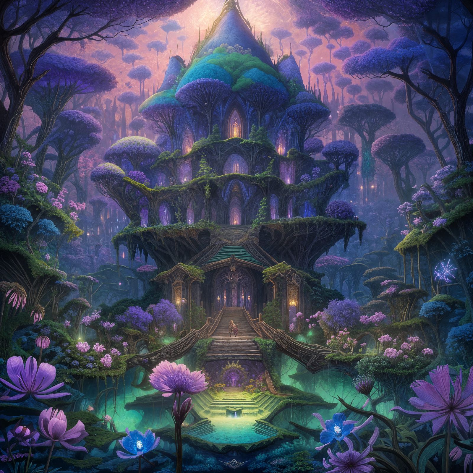 Bioluminescent Spring Twilight in Hyperdetailed Gaming World