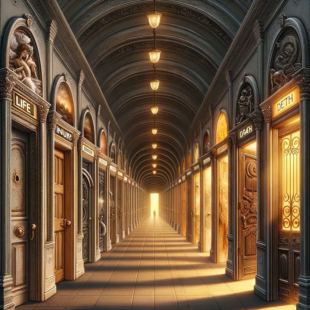 Majestic Corridor of Life Choices with Ornate Doors
