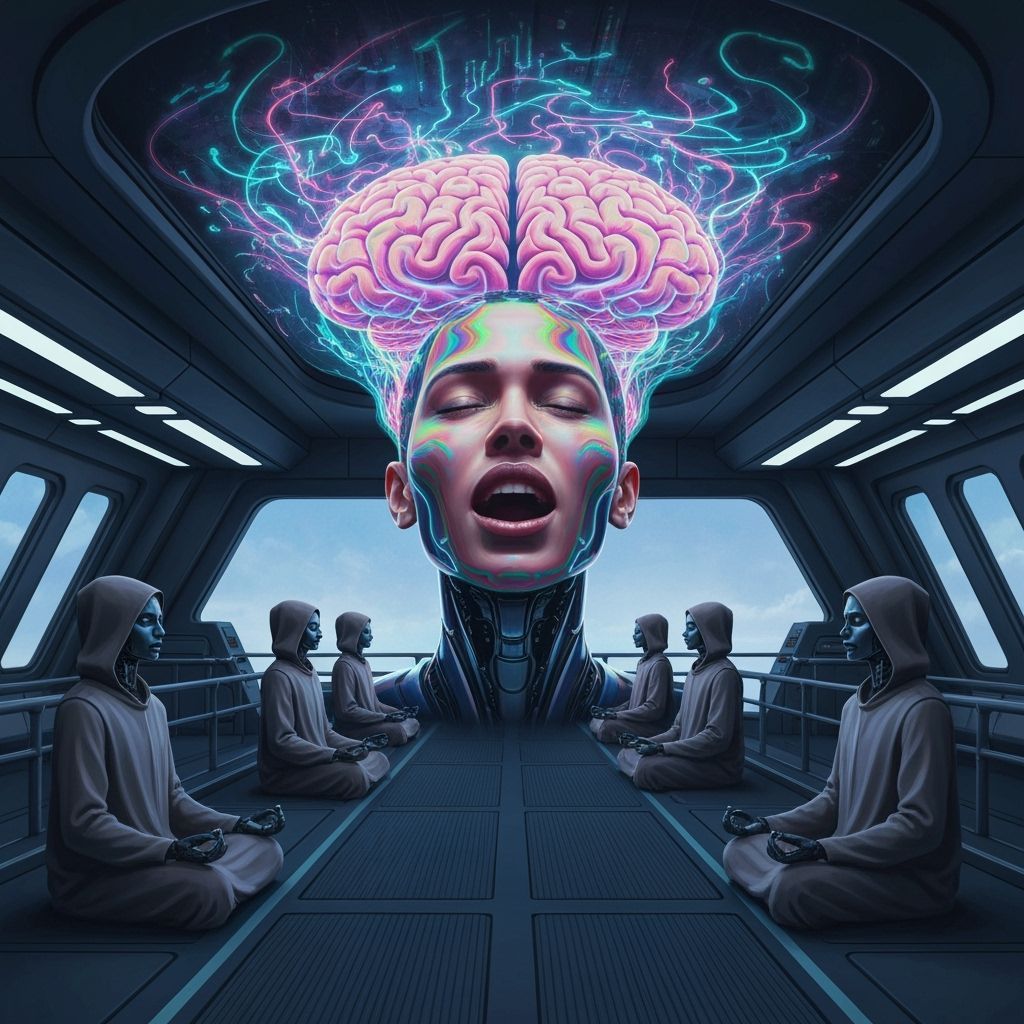 Starship Warping Through Android Brain in Surreal Dreamscape