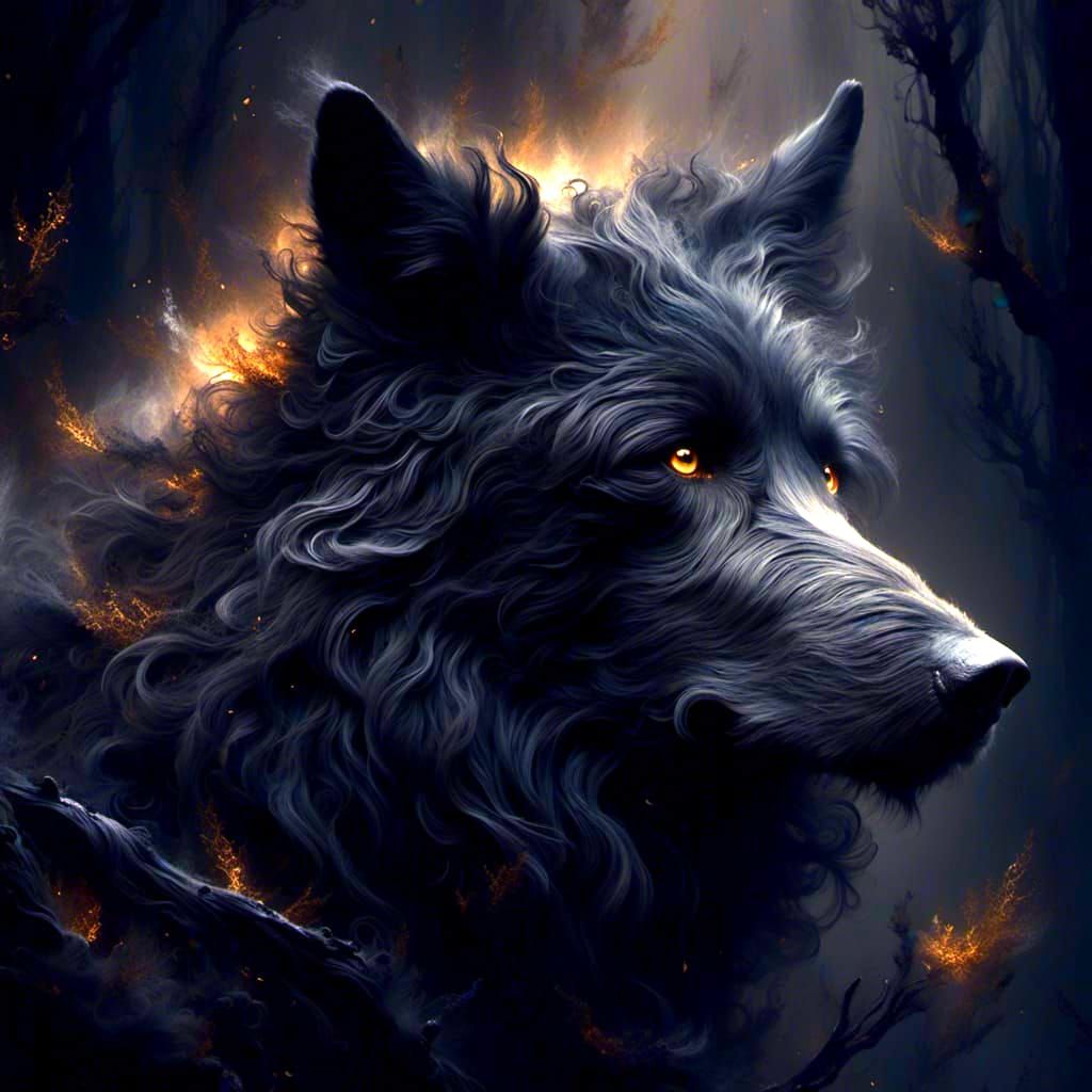 Serene Black Wolf Howling in Soft Watercolor