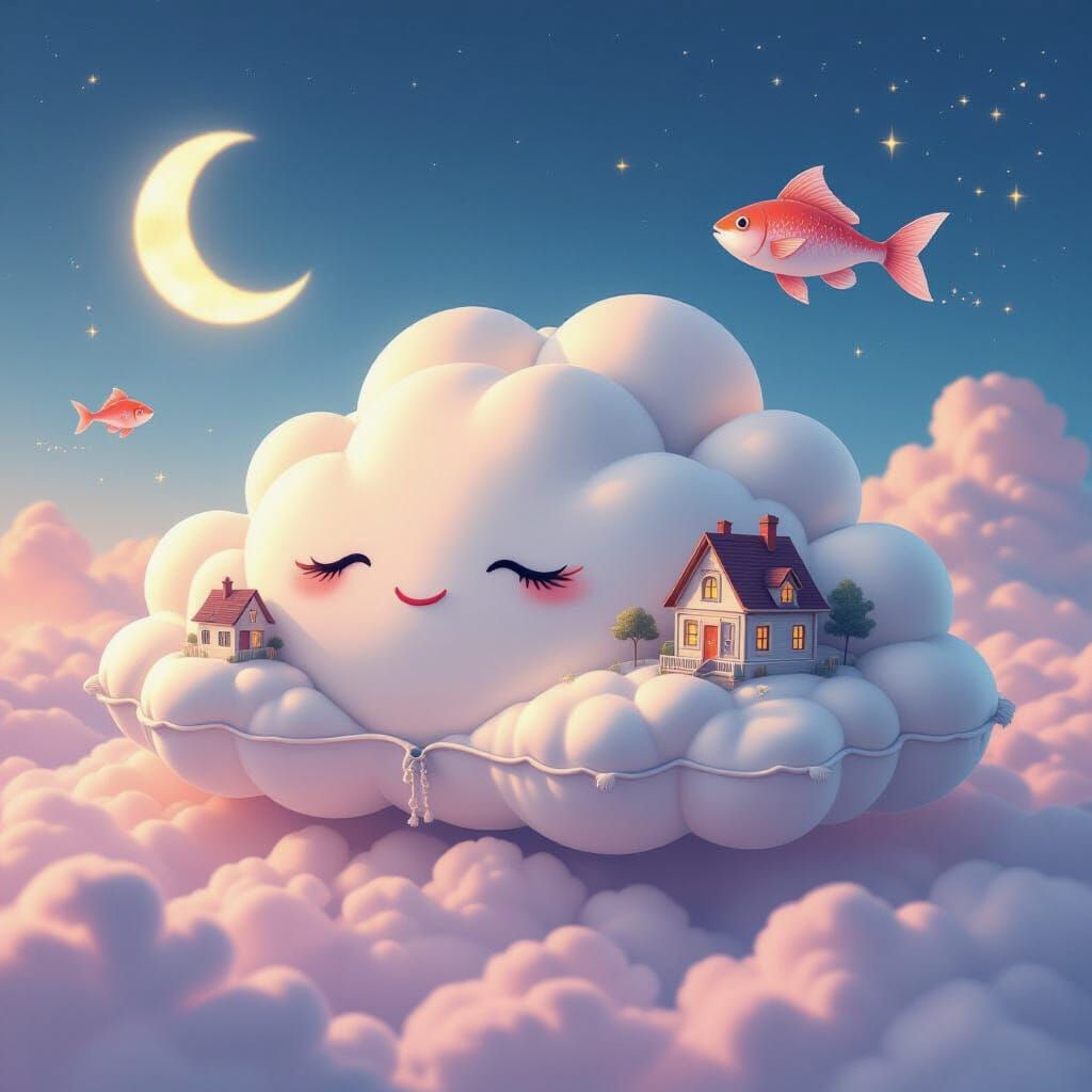 Dreamlike Cloud Pillow with Whimsical Escaping Dreams