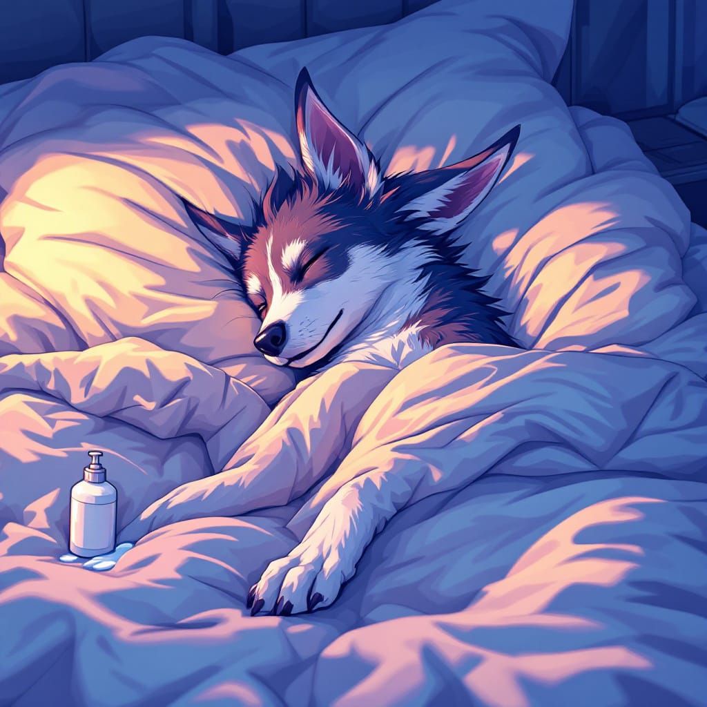 Human-Canine Hybrid Sleeping in Studio Trigger Style