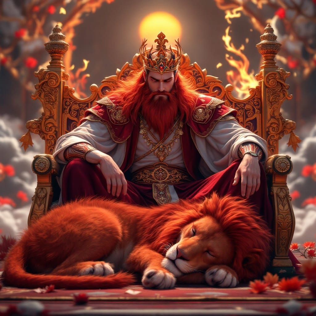 Majestic King Surrounded by Mythical Creatures in Anime Art ...